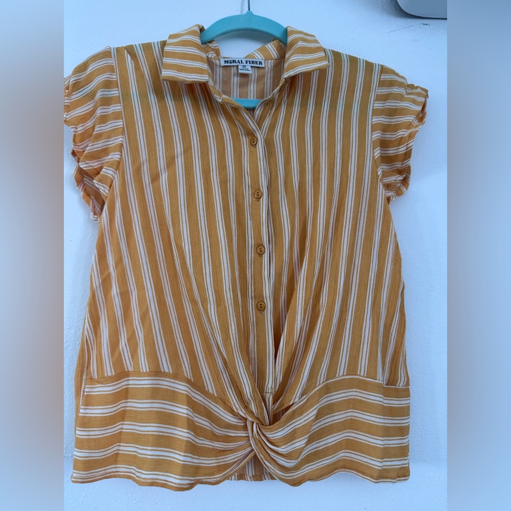 Striped Mustard Button-Up Top